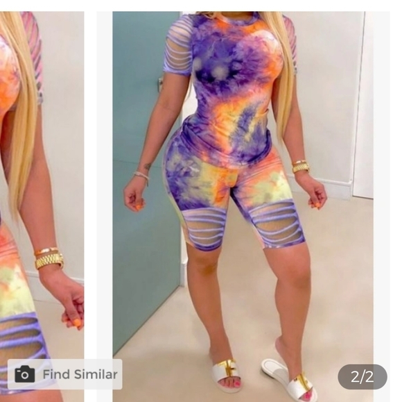 NEW CASUAL TIE DIE PRINT 2 PIECE SHORT SET PLUS SIZE 1XL/2XL - Picture 2 of 2